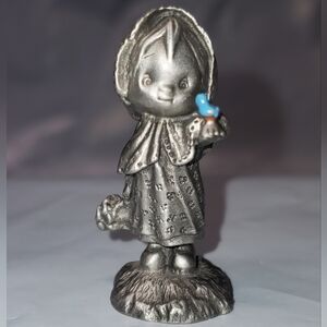 Hallmark Little Gallery Pewter Figurine Girl With Blue Bird 1977 By Betsey Clark